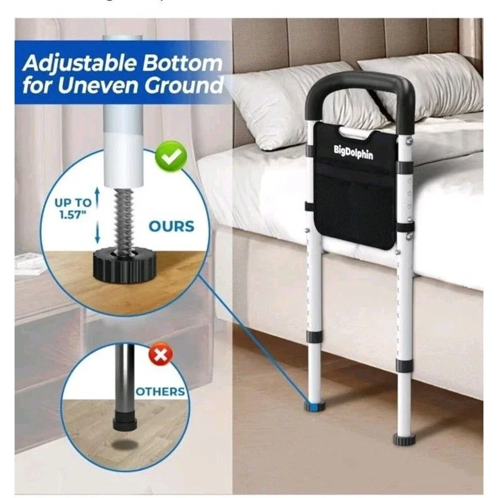 ATSM Adjustable Bed Rails for Elderly 350lb Capacity Non Slip Grip Storage